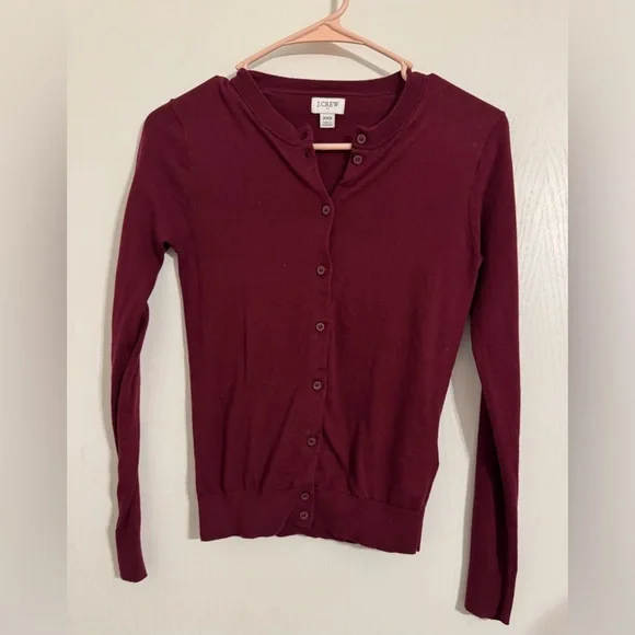 J. Crew Maroon Cardigan Sweater Classic Knit Size XXS - Picture 1 of 8